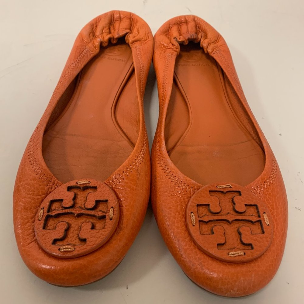 Tory Burch Burnt Orange Tumbled Leather Reva Flats - EUC - Size 11
